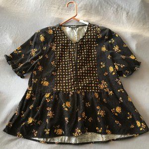 Corduroy Floral Madewell Shirt with Ruffles